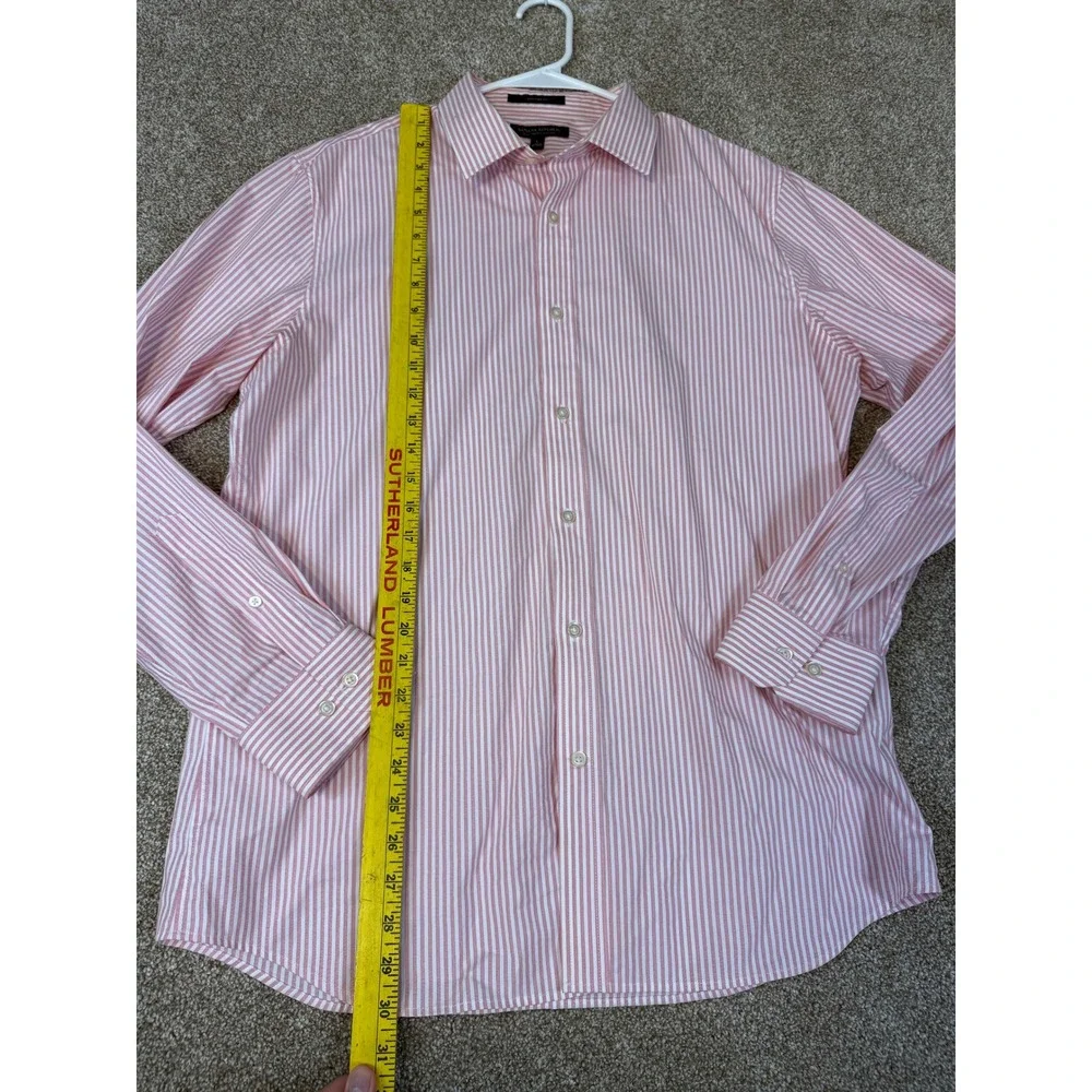 Banana Republic Mens Slim Flex Fit Tech Stretch Cotton Pink Pinstripe Shirt L